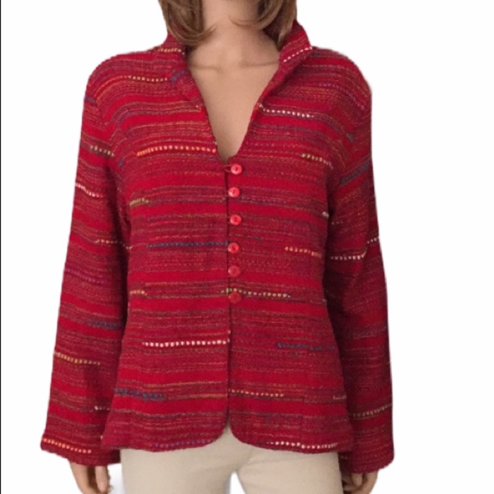 ANU by Natural Red Woven Textured Blazer Jacket Relaxed Fit Size L